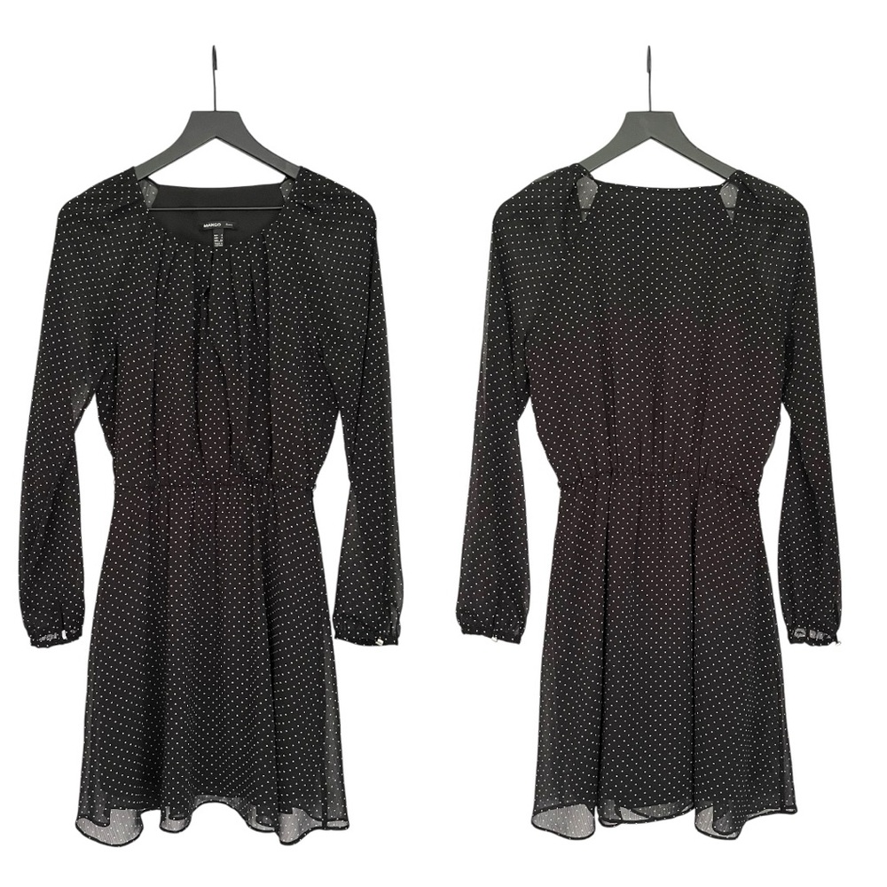 Mango Black Polka Dot Long-Sleeve A-Line Dress